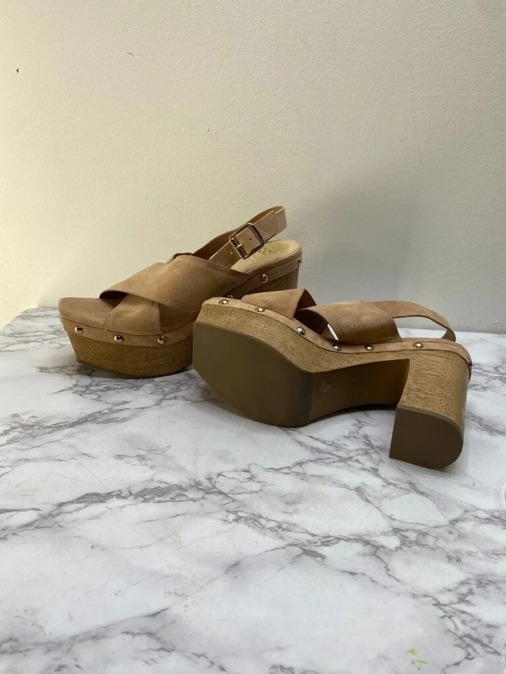 Vince Camuto Women's Tan Jenevya Platform Block Heel Sandals SZ 8.5 M